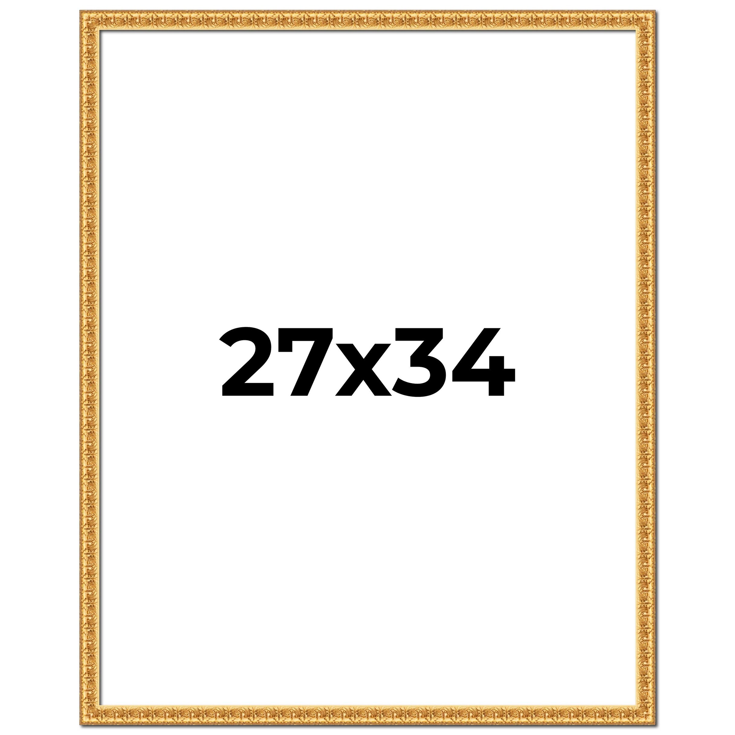 27x34 Frame Gold Real Wood Picture Frame Width 1 inches | Interior