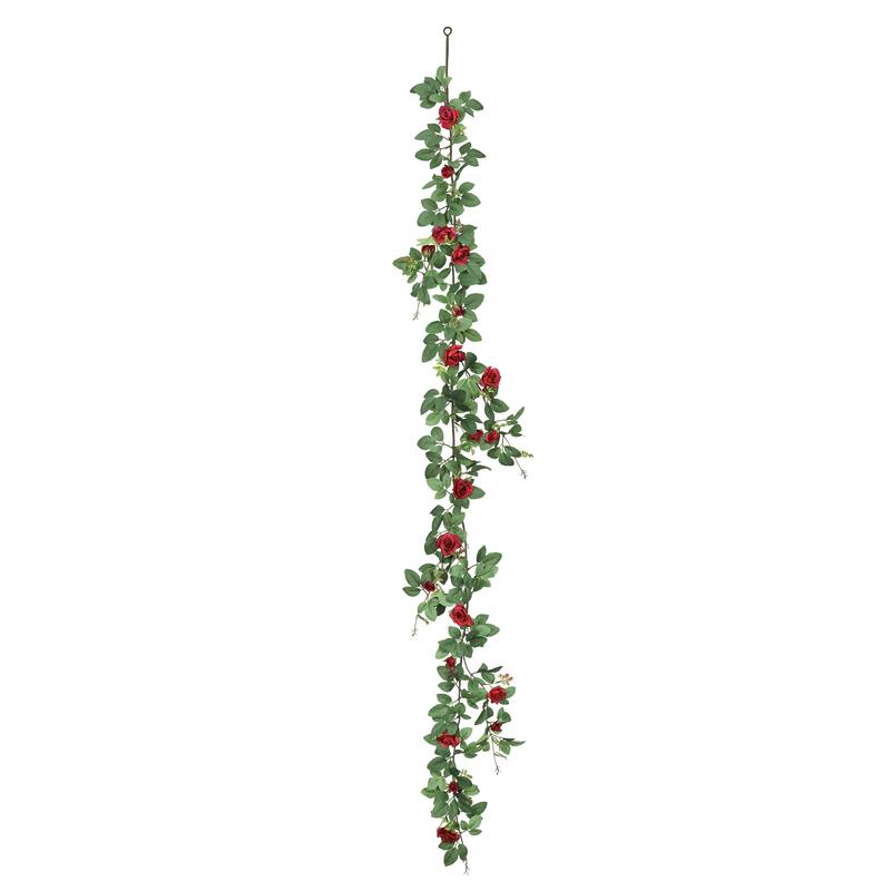 Red Artificial Tea Rose Flower Garland Hanging Vine 6ft - 72" L x 6" W x 3" DP