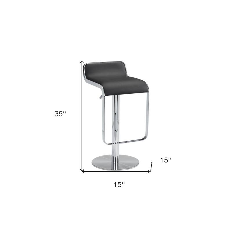 HomeRoots Black and Silver Faux Leather and Steel Adjustable Height Swivel Bar Chair