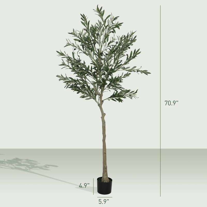 HOMCOM Faux Olive Tree 6ft, Artificial Tree in Pot, 40 Fruits Indoor Fake Plant for Home, Office, Living Room Decor