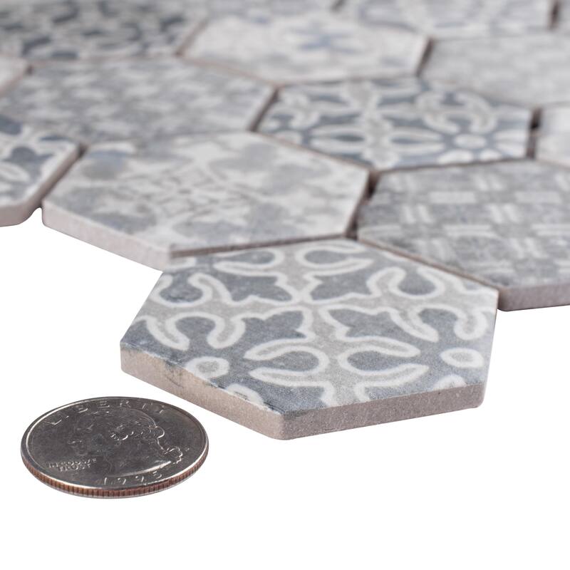 Merola Tile Medley 2" Hex Slate Blue 11-1/8" x 12-5/8" Porcelain Mosaic Floor and Wall Tile