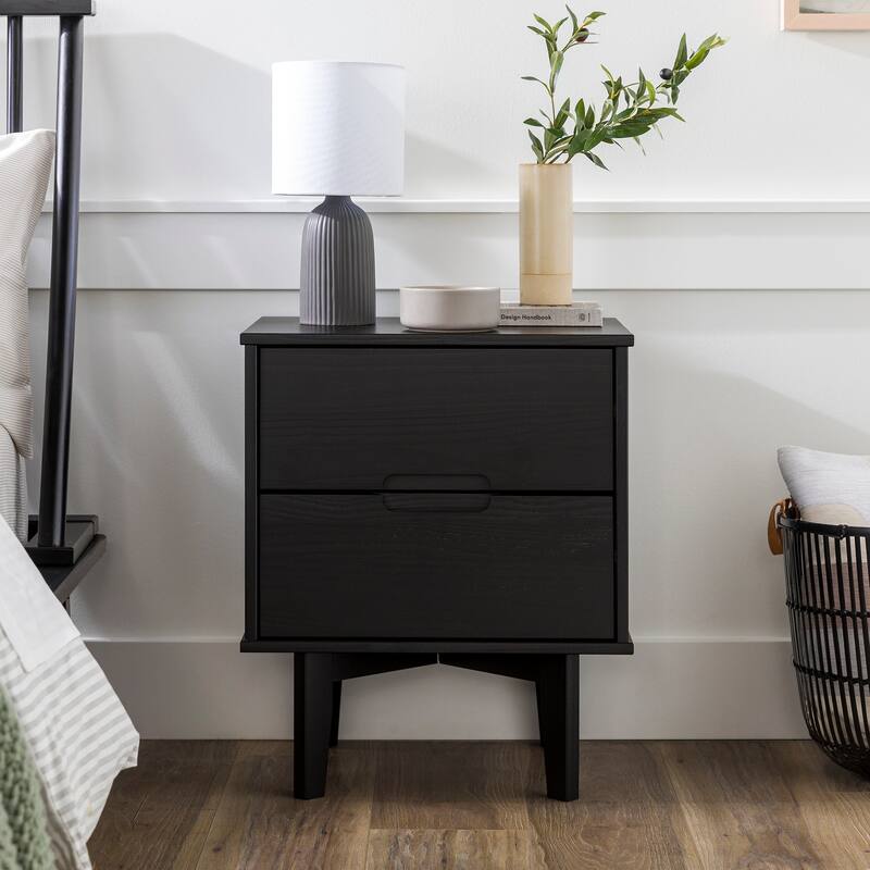 Mid-Century Modern Solid Wood Nightstand with Cutout Handles