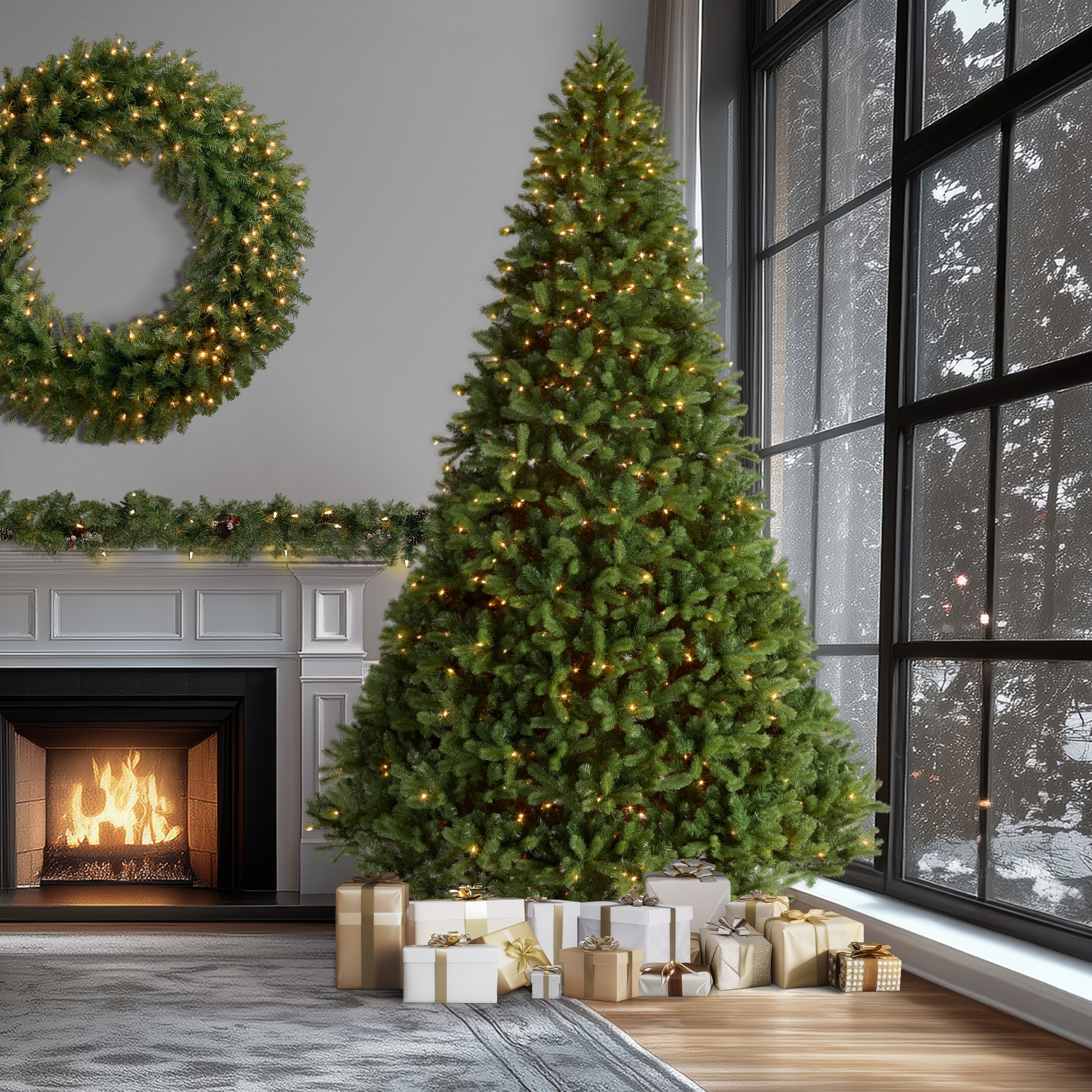 National Tree Company 12 ft. Pre-Lit Downswept Douglas Fir Artificial Christmas Tree, 1,200 Clear Lights, 5,519 Tips - 12 Foot