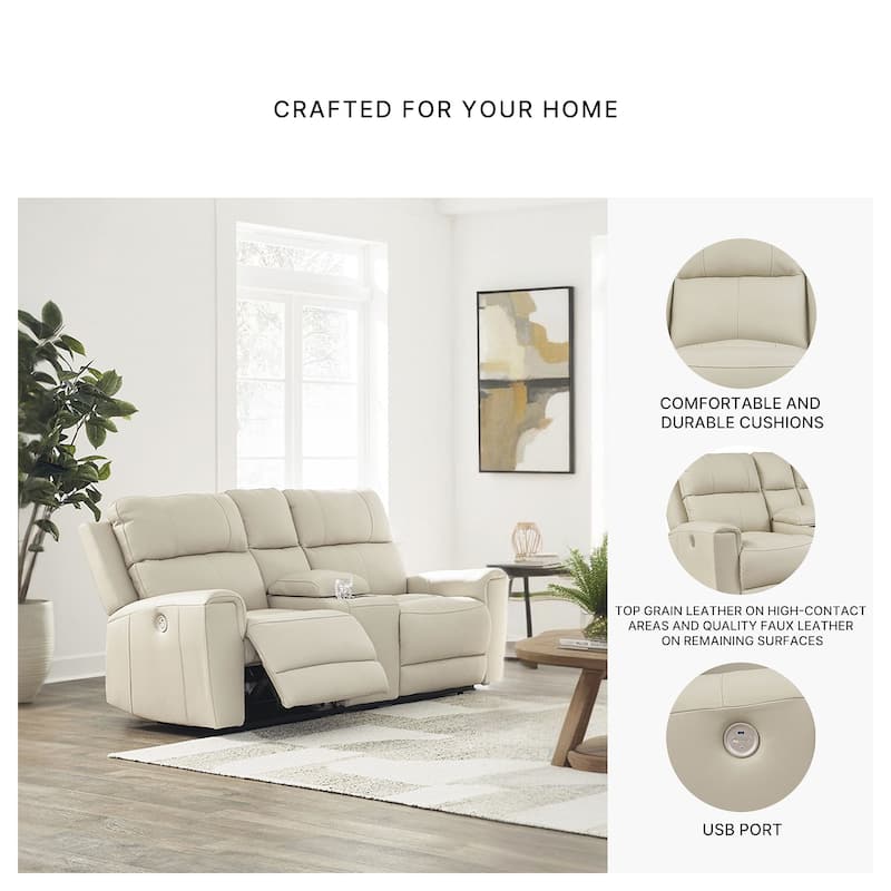 Signature Design by Ashley Dahlmoore Beige Power Reclining Loveseat with Console - 76" W x 42" D x 40" H