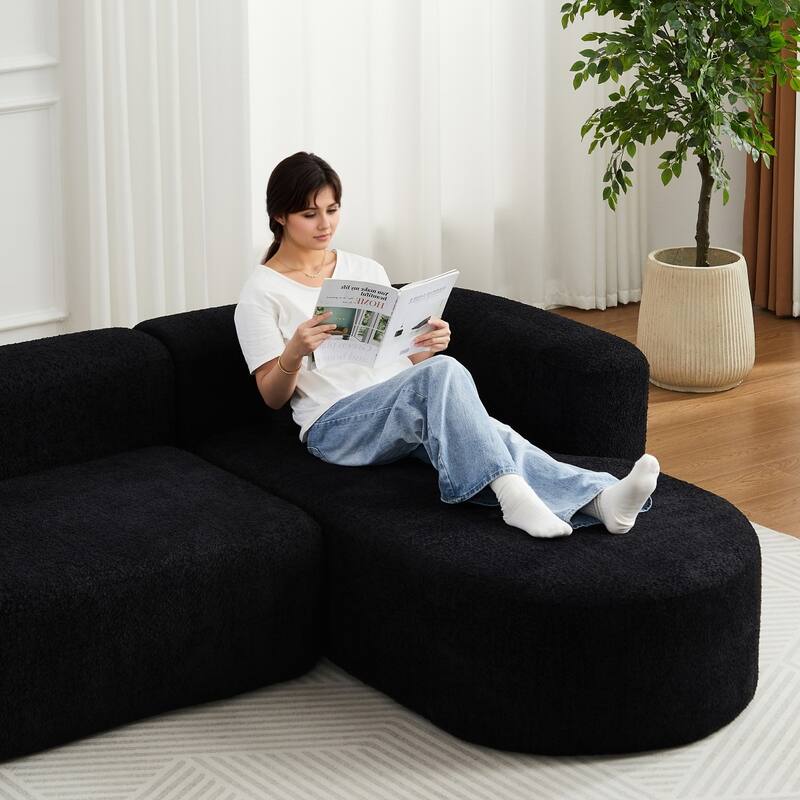 109.4" L-Shaped Chenille Boneless Sectional Sofa with Two Throw Pillows