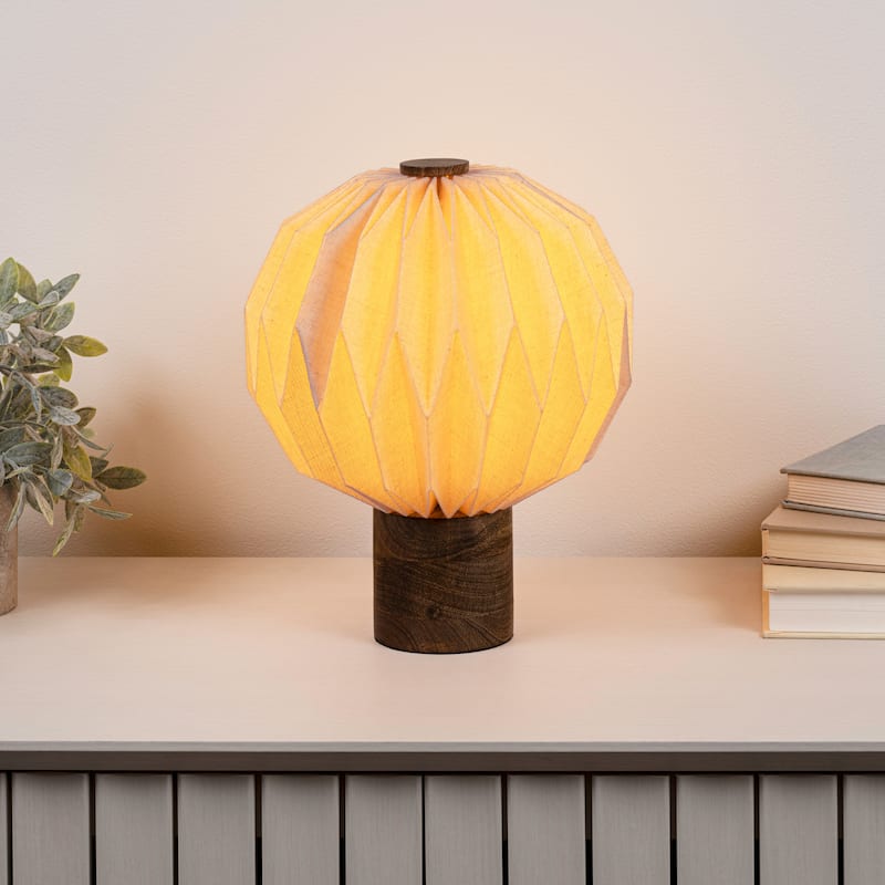 Quincy 11" Modern Minimalist Paper Pleated Orb Accent LED Table Lamp - Natural