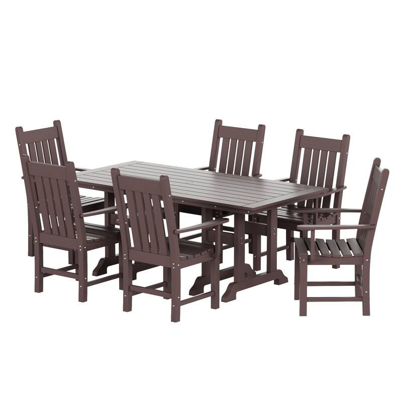 Laguna Hdpe All Weather Outdoor Patio Dining Set with Rectangle Table, Arm Chairs (7-Piece Set)