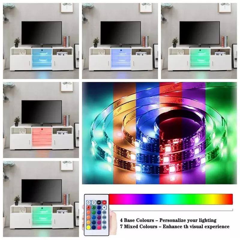 White 57" Modern TV Stand with LED, Shelves & Cabinets for 32-60" TVs