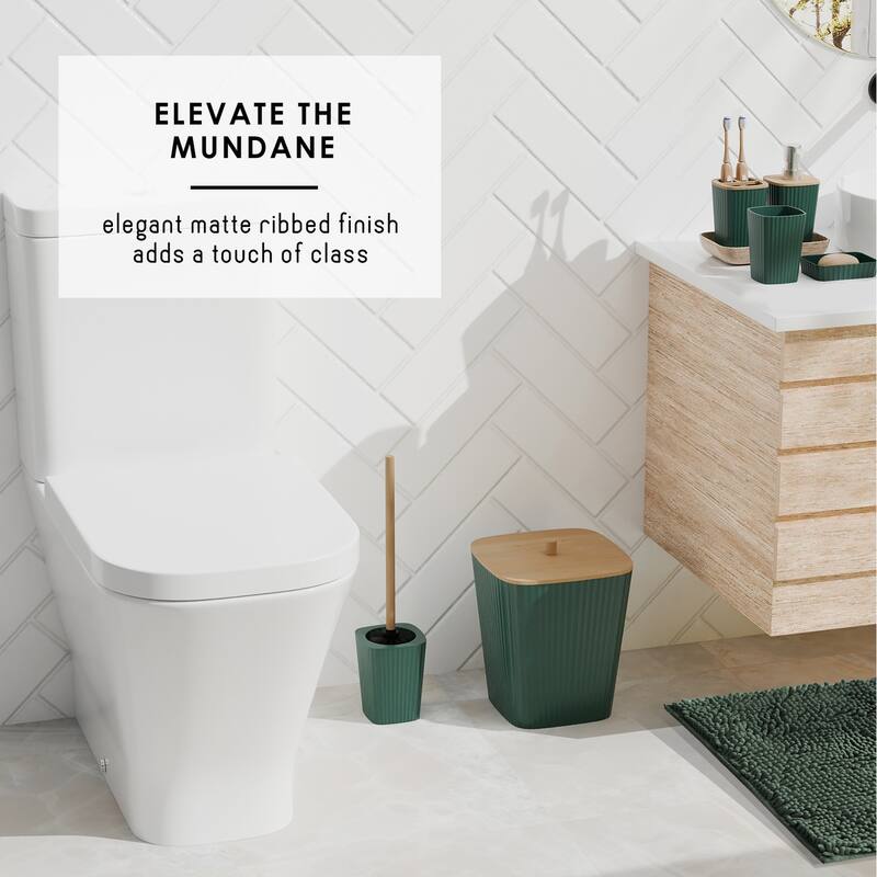 Empyrean Bamboo Bathroom Accessories Set with Shower Curtain Set, Toilet Brush, Trash Can & Soap Dispenser