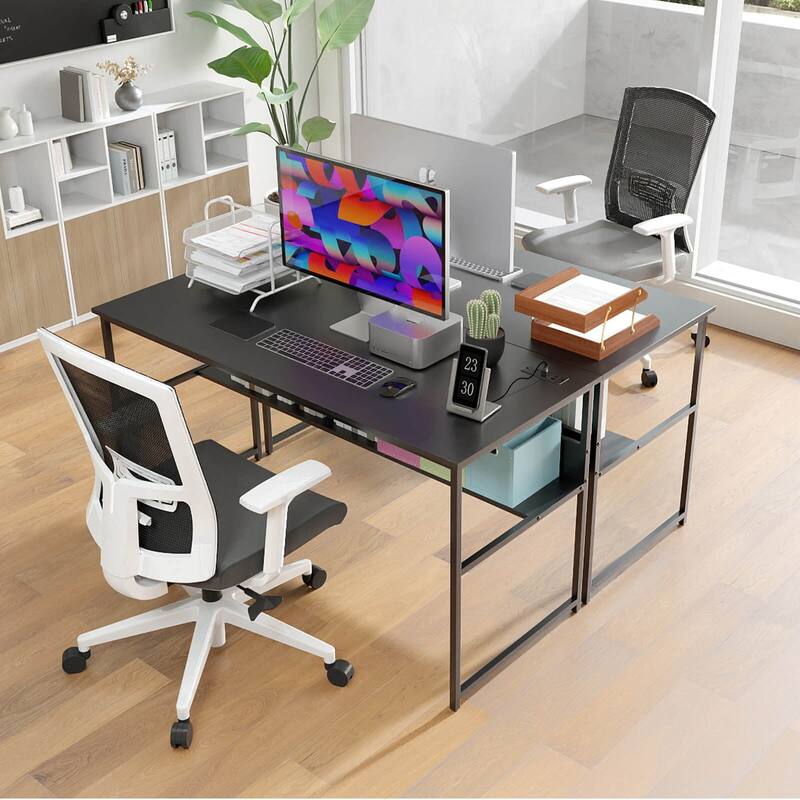 Costway 55" x 24" Computer Desk with Power Outlets & USB Ports,