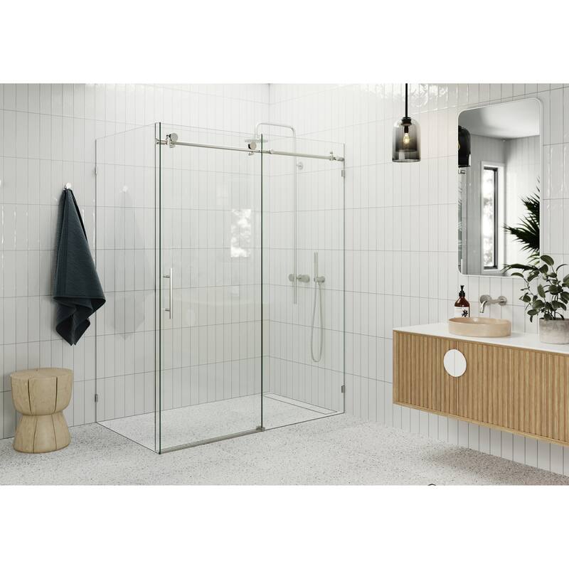 Glass Warehouse 60 in - 64 in x 32 in x 78 in Frameless Sliding Shower Door with Return Panel