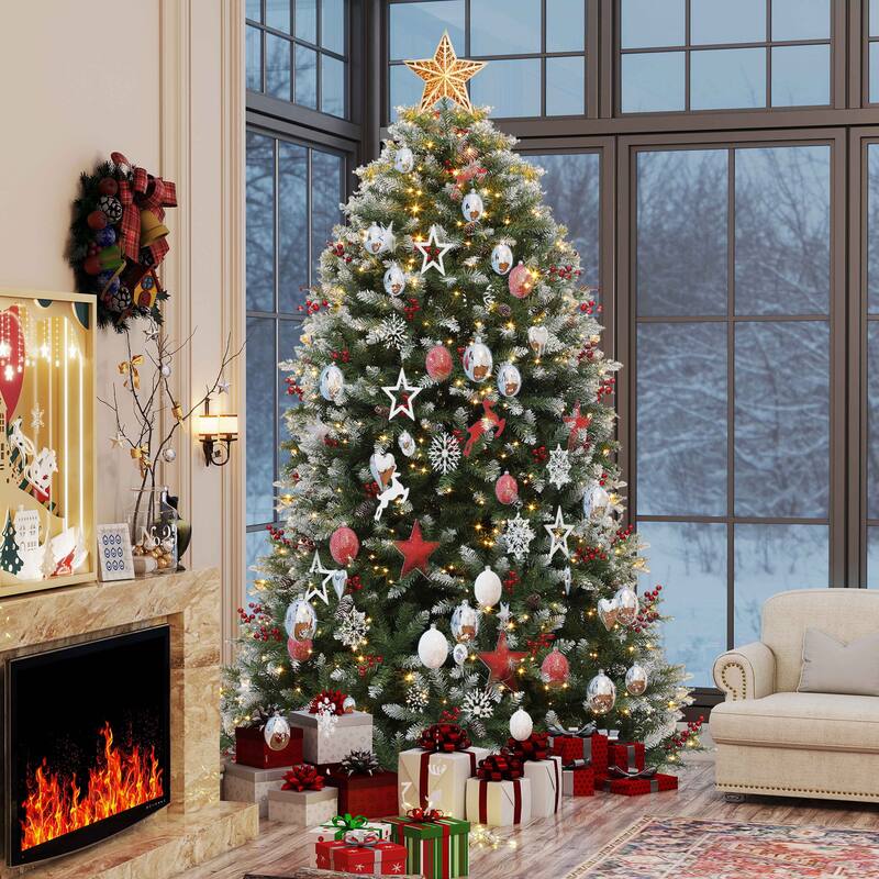 6/7.5FT Prelit Frosted Green Christmas Tree with Remote - 7.5 Foot