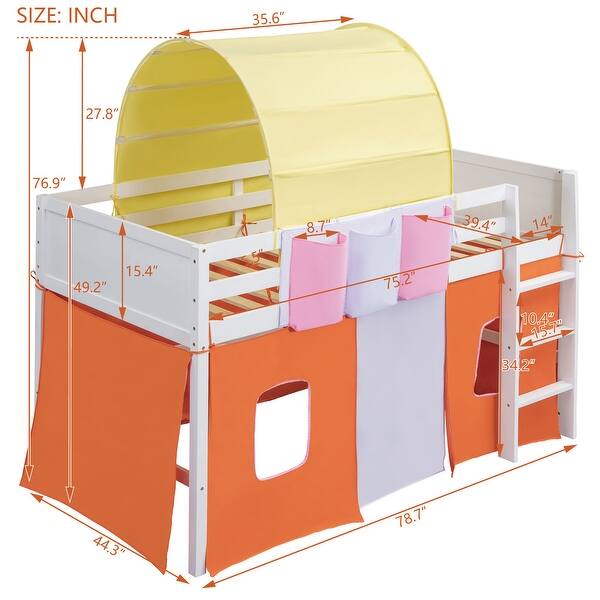 Twin Size Solid Wood Loft Bed with Tent and Tower