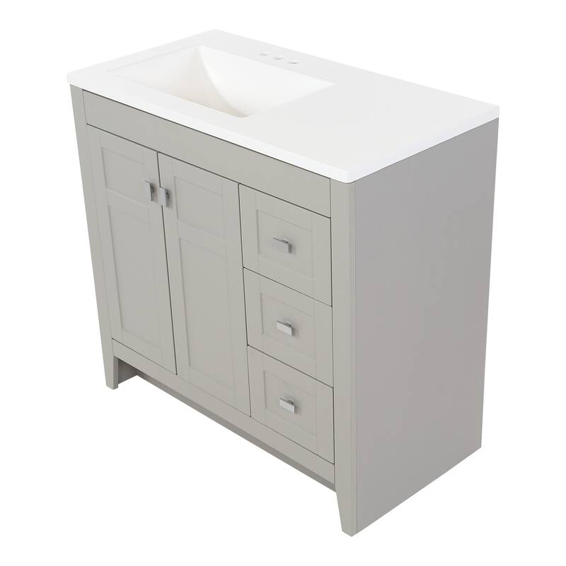 Spring Mill Cabinets Lonsdale 36.5" 2-Door Bathroom Vanity With 3 Drawers and White Sink Top