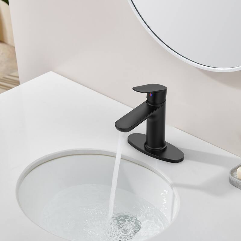 Matte Black Single Handle Bathroom Faucet with Deck For 1 or 3 Holes,Laundry Vanity Sink Faucet with Two 9/16" Hoses