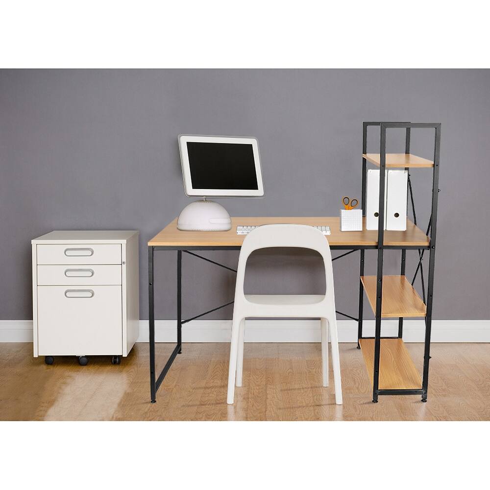 Modern Farmhouse Corner Computer Wooden Table with Bookshelf
