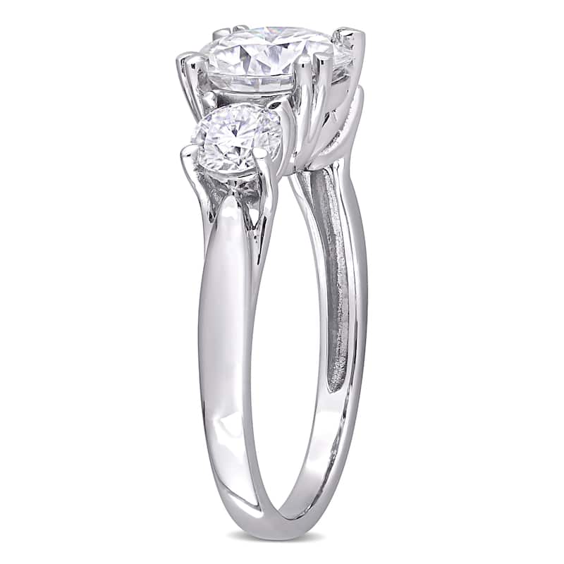 Miadora 10k White Gold 2 4/5ct TGW Created White Moissanite 3-Stone Engagement Ring
