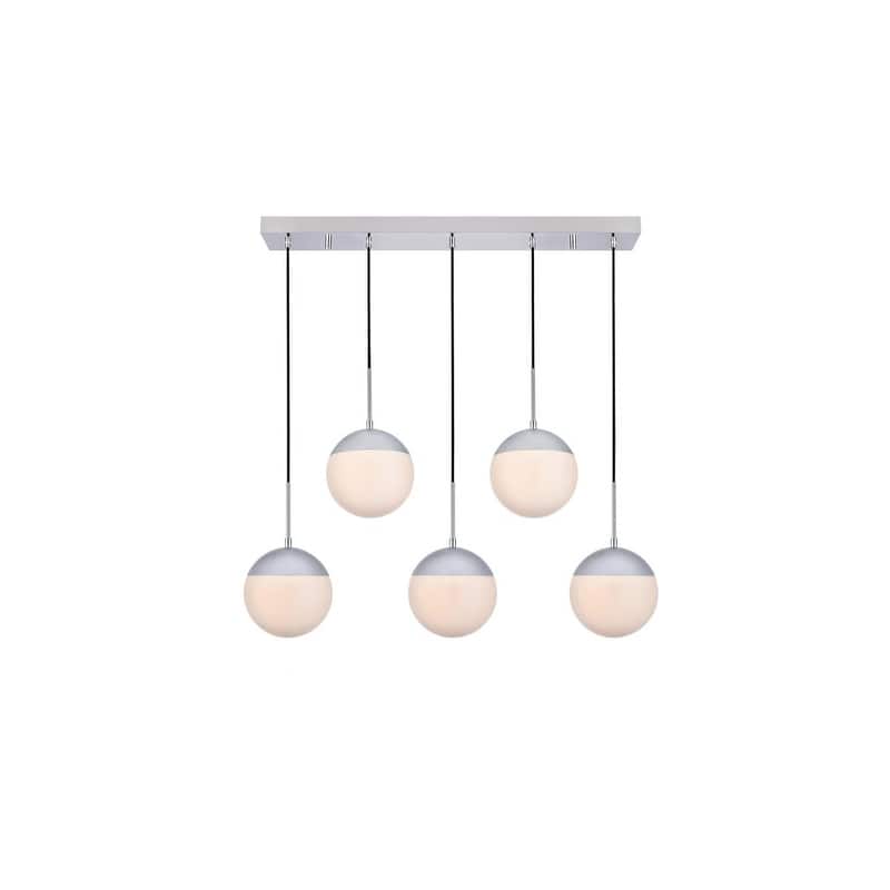 5-Light 42 inch Pendant with Frosted White Glass - Chrome