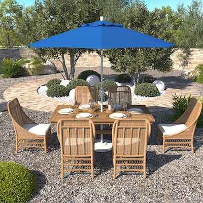 California Umbrella 9' Round Crank Lift Push Button Tilt White Aluminum Patio Umbrella with Olefin Royal Blue Fabric