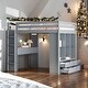 preview thumbnail 2 of 6, Modern Full Size Loft Bed With Large Shelves,Writing Desk and LED Light