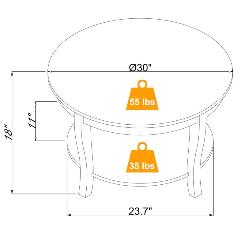 Traditional Round Coffee Table with Open Storage Shelf,2-Tier Storage Wood Center Circle Accent Table for Living Room