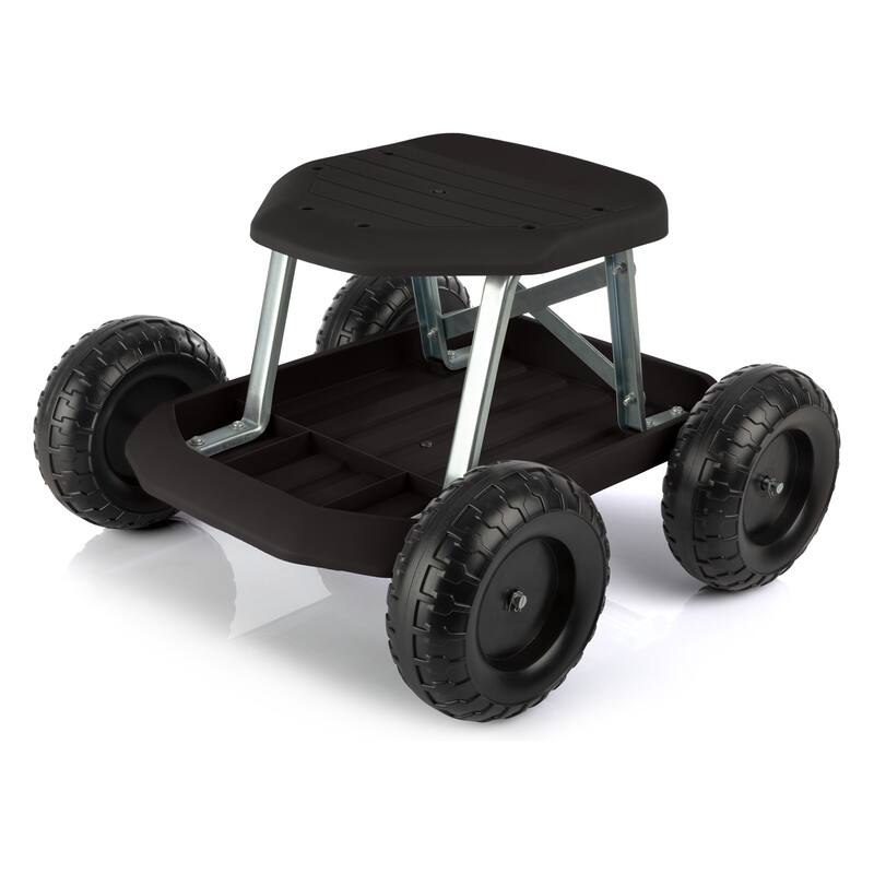 Gardening Stool - Rolling Garden Seat with Wheels and Storage Tool Tray by Pure Garden