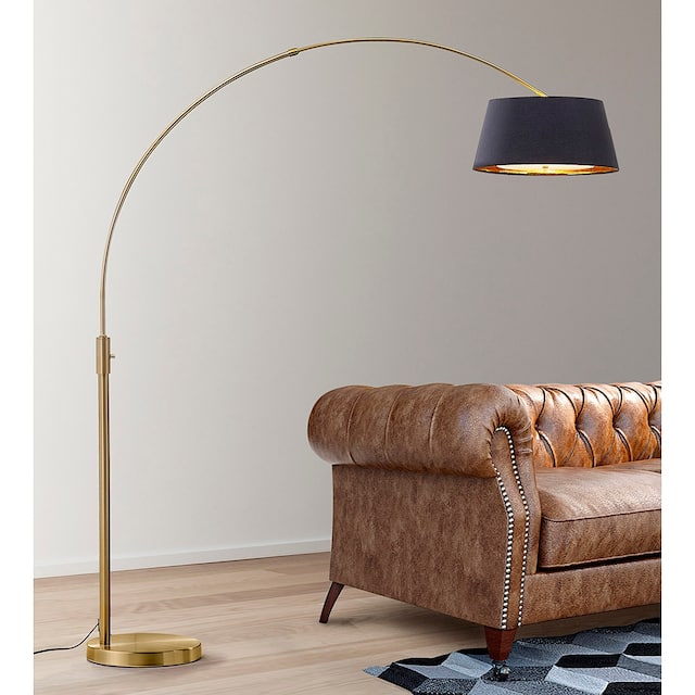 Orbita 81"H LED Dimmable Retractable Arch Floor Lamp, Bulb included, Antique Brass Finish - Empire Black/Gold Shade