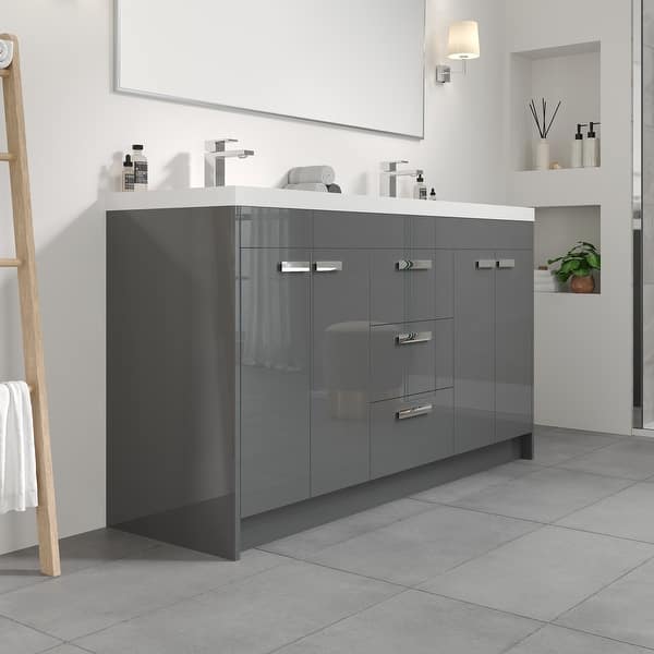 Lugano 60 in. W x 19 in. D x 36 in. H Double Bath Vanity in Gray with White Acrylic Top with White Integrated Sinks