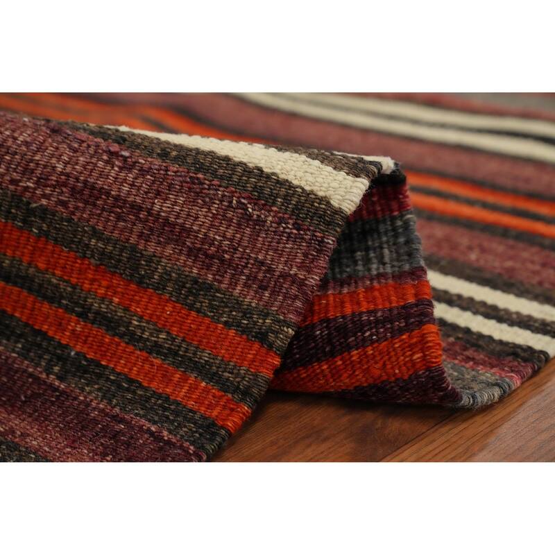 Hand Woven Oriental 100% Wool Carpet Southwestern Geometric Multi-Colored Kilim Area Rug - 12' 1'' X 5' 1''