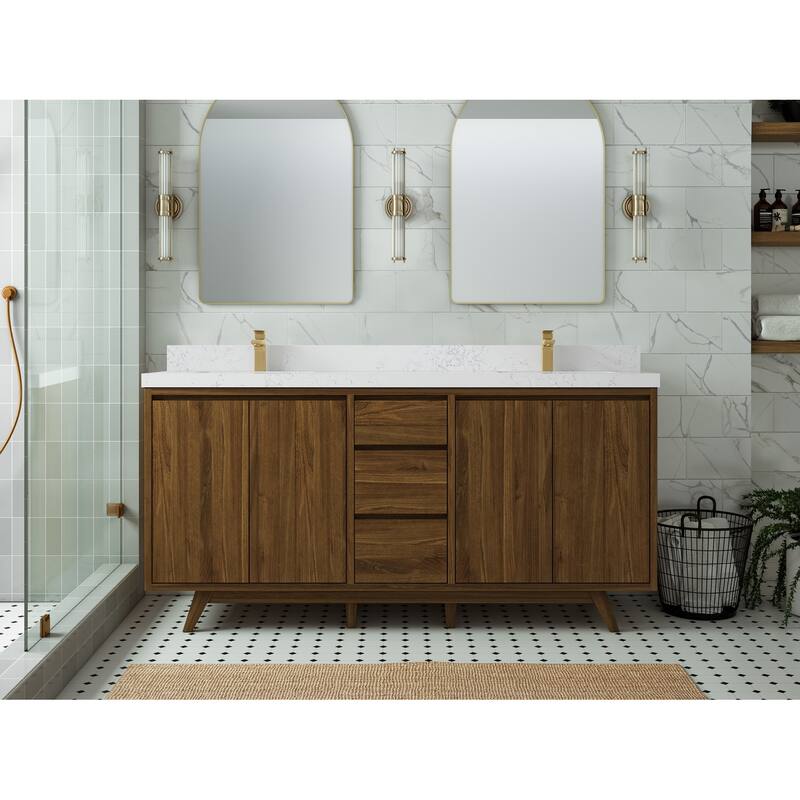 Willow Collections 72 in. W x 22 in. D s Madison Teak Double Sink Bathroom Vanity with Countertop