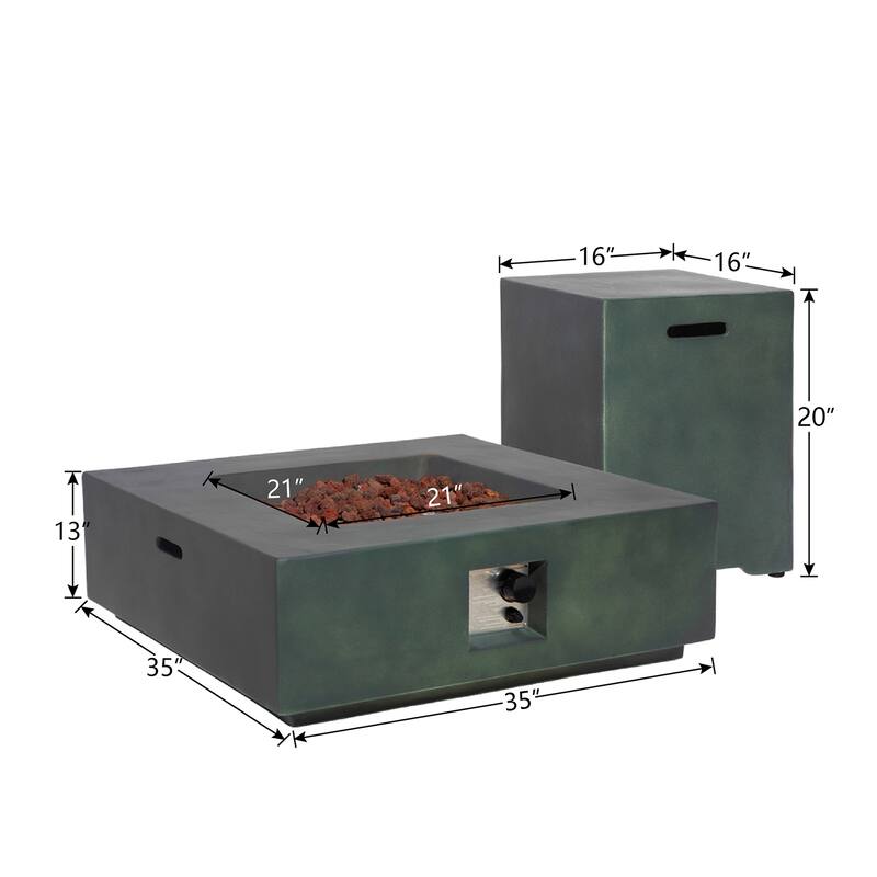 COSIEST 2-Piece Outdoor Square Green Patio Fire Table With Tank Cover