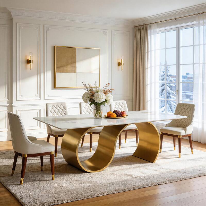 78.7" Sintered Stone Kitchen Dining Table for 8, Stainless Steel Base