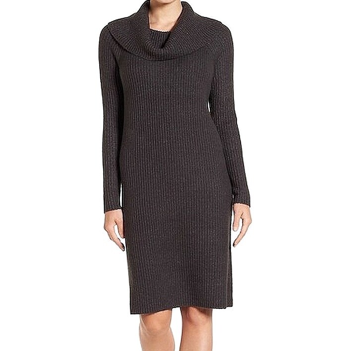 Halogen Dark Gray Women S Size Xs Ribbed Mock Neck Sweater Dress Overstock 28005117