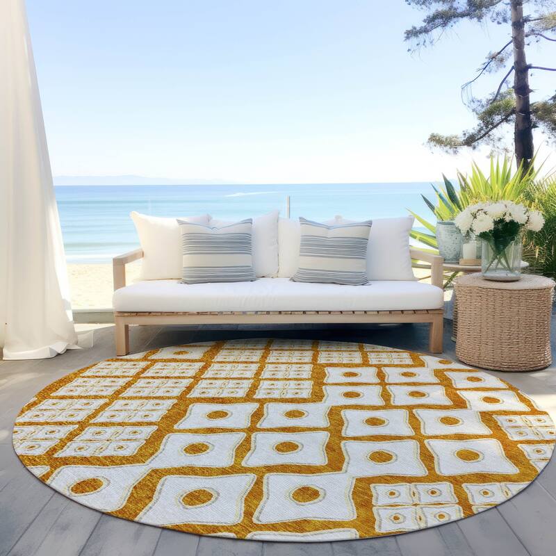 Machine Washable Indoor/ Outdoor Chantille Diamond Geo Rug - Orange - 8' x 8'