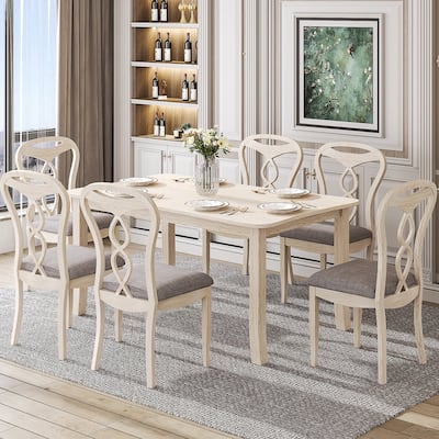 Javlergo 5/7-Piece Solid Wood Dining Set with Curved Edge