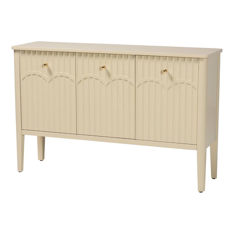 Leeba Sideboard - Modern Storage Buffet Console with Fluted Wood and Scalloped Molding for Kitchen or Dining Room - Beige