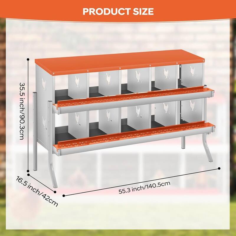 10 Compartment Nesting Box, Chicken Laying Box, with Bracket Legs