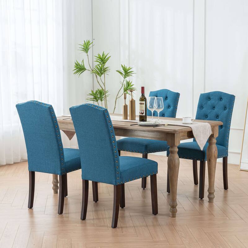 Fabric Upholstered Tufted Dining Chairs with Nailhead Trim Set of 4