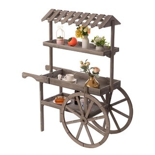 Large Wooden 3 Tier Rolling Table Cart With 2 Wheels for Home Decor, Lemonade stand, Food Stand, Beverage Bar, or Tea Stall
