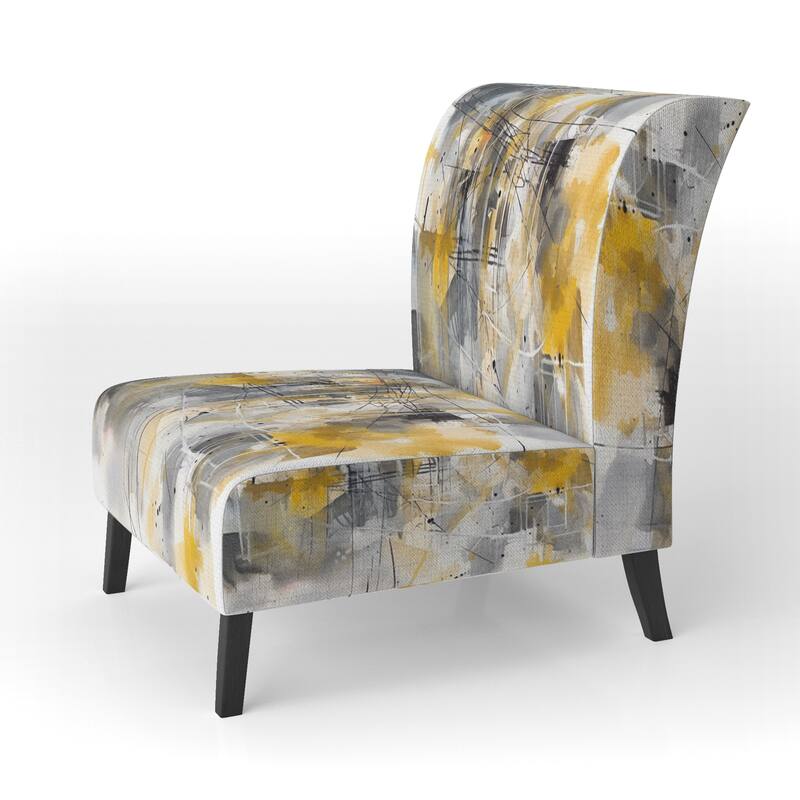 Designart "Yellow and Grey Beyond The Canvas I" Upholstered Abstract Accent Chair and Modern & Contemporary Arm Chair