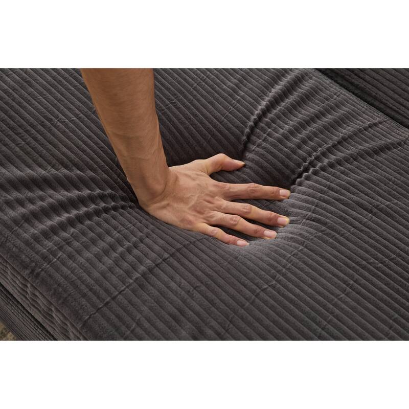 Chaise Lounge Chair with Removable Ottoman, Modern Accent Armchair Corduroy Sleeper Sofa Chair with Pillows for Living Room