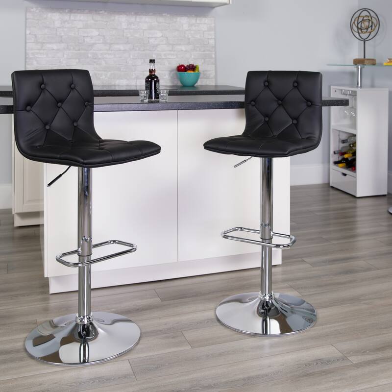 2 Pack Contemporary Button Tufted Adjustable Height Barstool with Chrome Base
