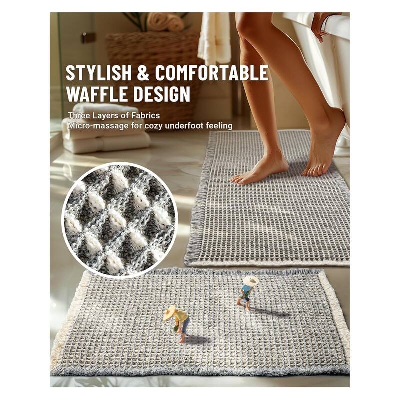 Large Waffle Bath Mat Set, Non Slip Bathroom Mat Set