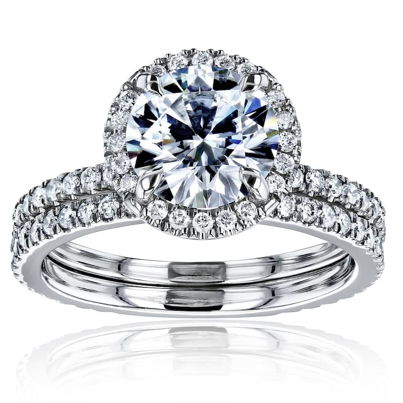 Kobelli 2.2 Carats Lab Grown Diamond Certified 14k Solid Gold Floating Halo 2pc Bridal Set - White - 9.5