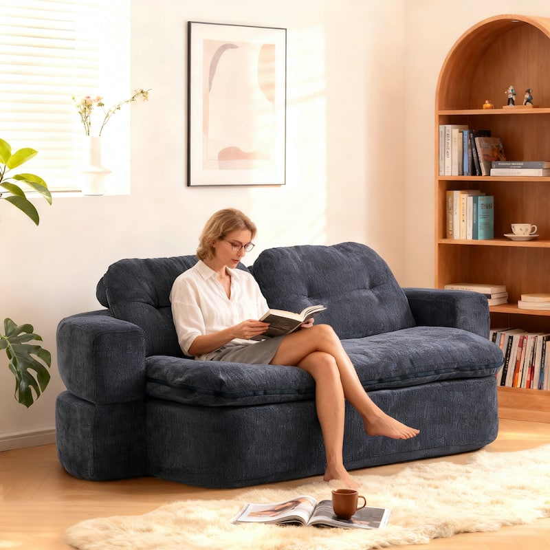 Chenille Folding Loveseat Sofa Convertible into Floor Sleeper Mattress