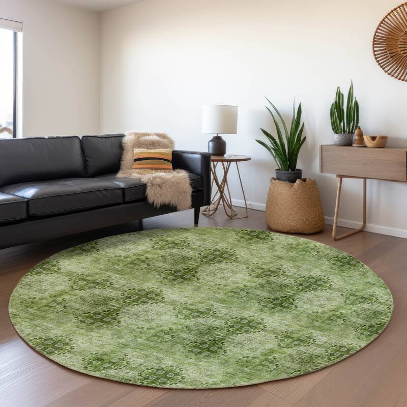 Premium Washable Super Soft Boho Modern Mayfield Rug - Olive - 8' x 8' - Round