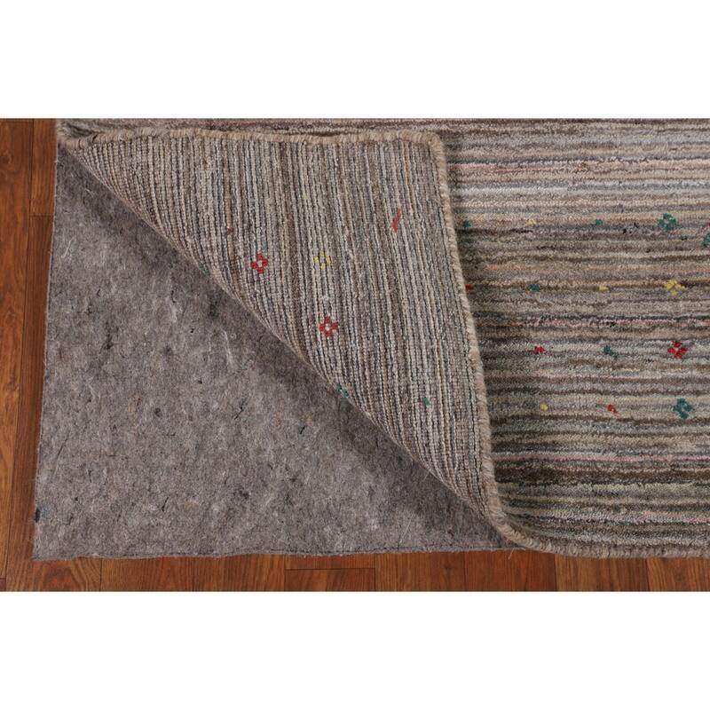 Earth Tone Striped Gabbeh Indian Area Rug Hand-Knotted Wool Carpet - 4'11" X 8'0"