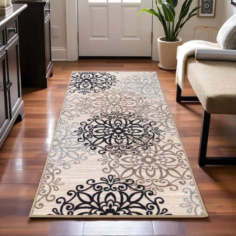 Superior Non-Slip Modern Floral Medallion Indoor Area Rug - 2'7" x 6' - Multicolor