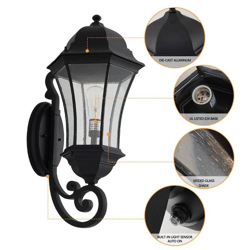 27" Outdoor Wall Lantern with Dusk-to-Dawn Sensor