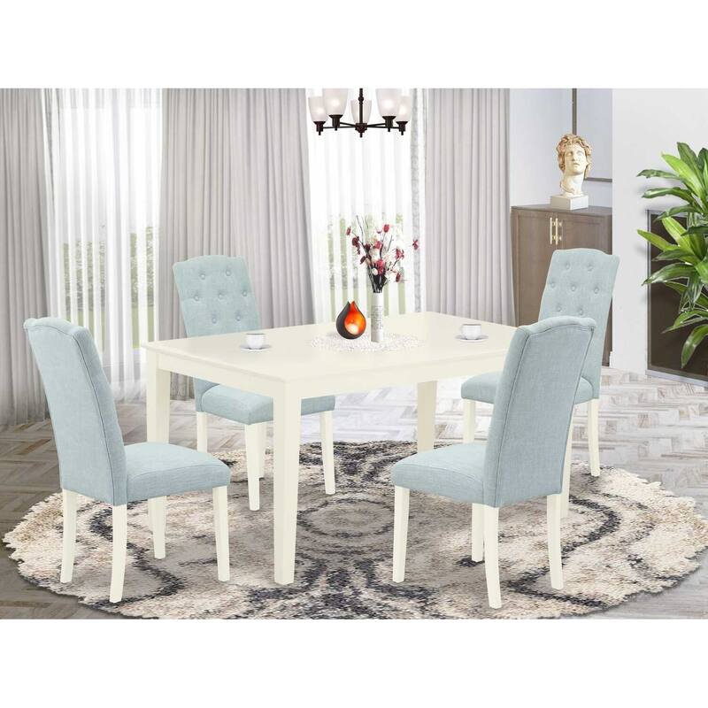 HomeStock 5-Pc Linen White Finish Solid Wood Top - Rectangular Dining Room Set - Seats 4